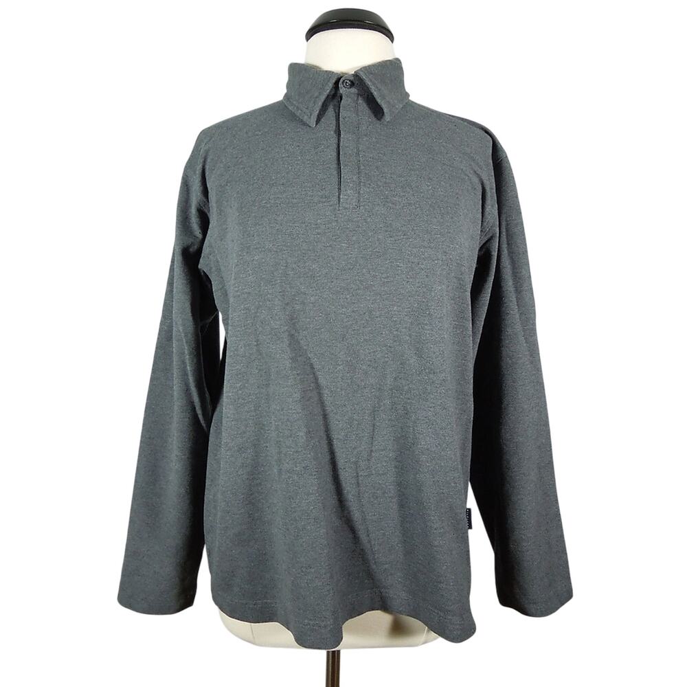 HILFIGER Polo Shirt L LARGE Mens Stretch Gray Long Sleeves